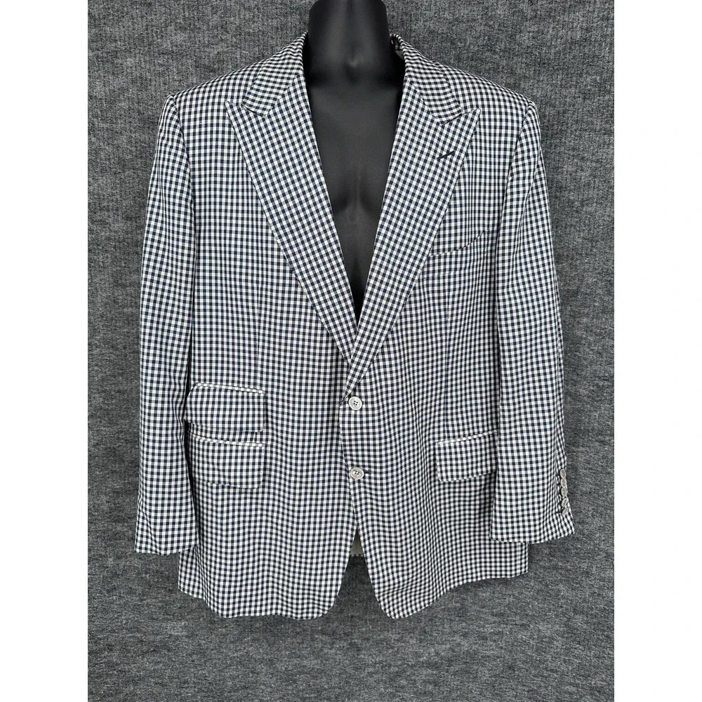 Tom Ford Blazer Mens 60L Blue Silk Mohair Linen Check Sport Coat Switzerland